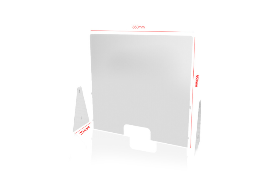 Nies- und Hustenschutz 85x85x25 cm mit Durchreiche - modularedisplays.com