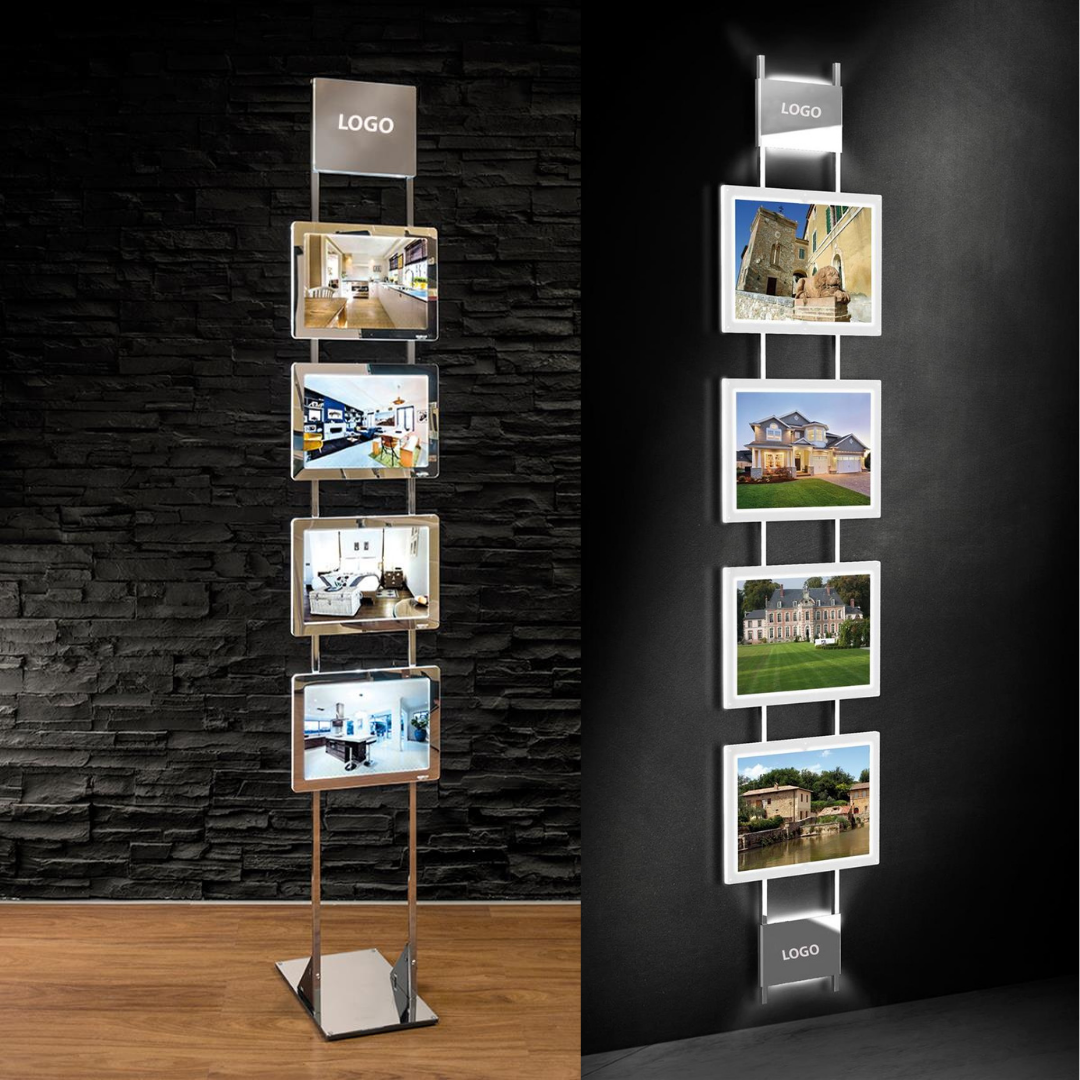 Bodendisplay mit LED Postertaschen 4x DIN A4 Hochformat - modularedisplays.com