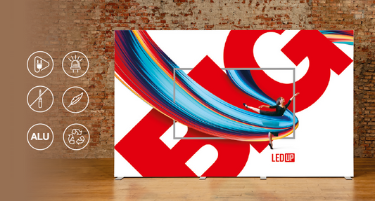LED clamping frame, trade fair wall in different widths, including textile printing
