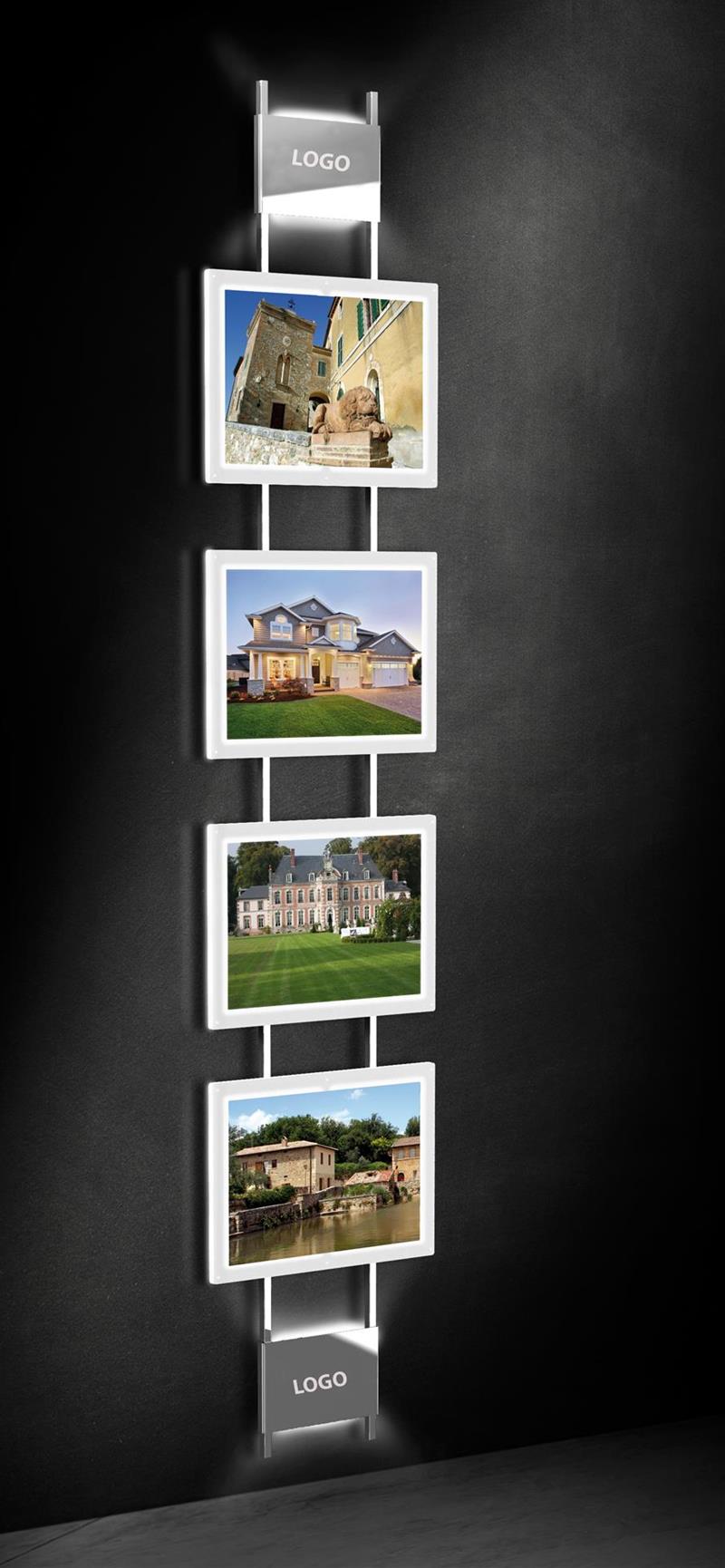 Bodendisplay mit LED Postertaschen 4x DIN A4 Hochformat - modularedisplays.com