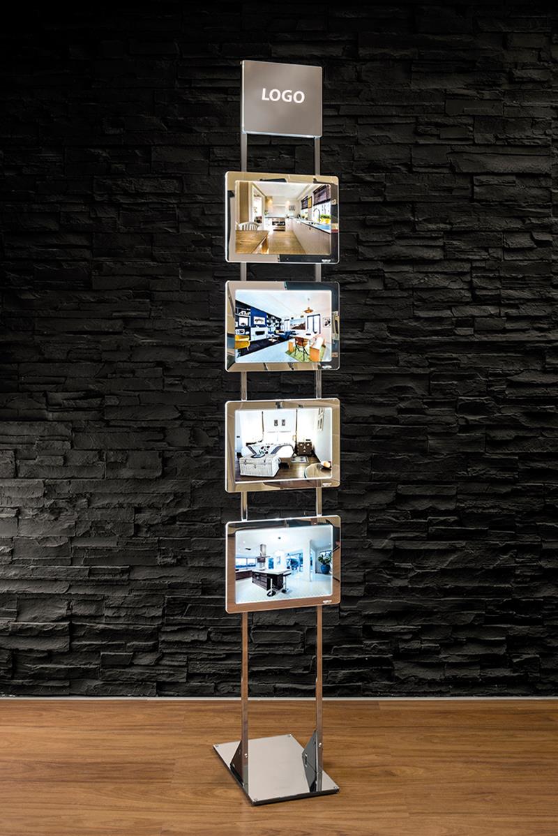 Bodendisplay mit LED Postertaschen 4x DIN A4 Hochformat - modularedisplays.com