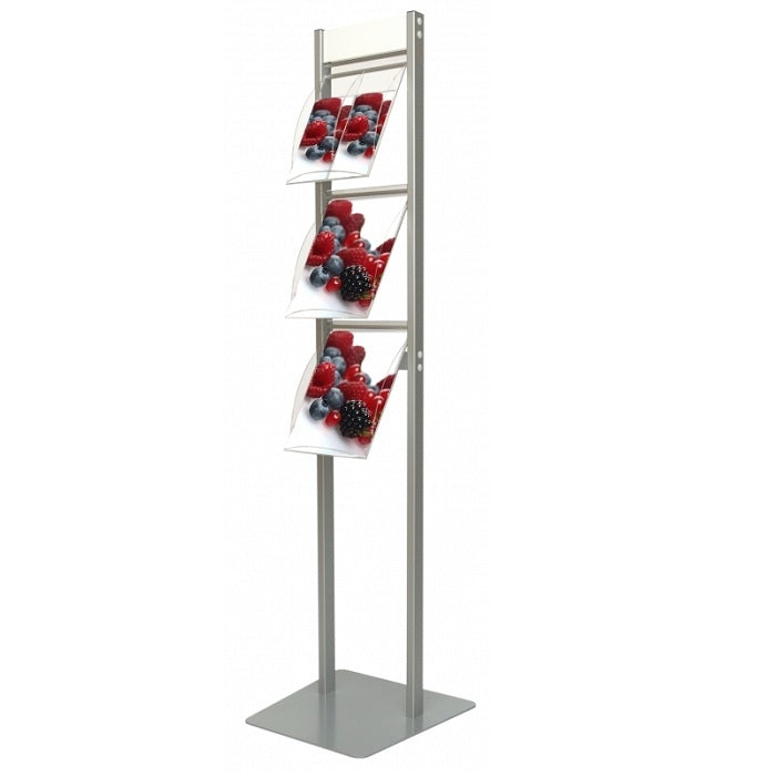 Prospektständer aus Aluminium mit 3 x A4 Acryl Ablagen - modularedisplays.com