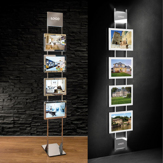 Bodendisplay mit LED Postertaschen 4x DIN A4 Hochformat - modularedisplays.com