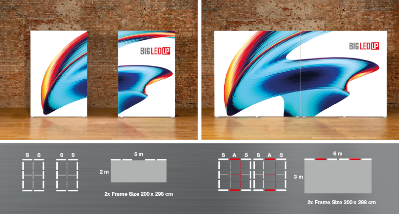 LED Spannrahmen, Messewand in verschiedene Breiten, inkl. Textildruck