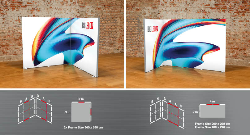 LED Spannrahmen, Messewand in verschiedene Breiten, inkl. Textildruck