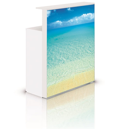 LED Messetheke Octalumina mit Textildruck - modularedisplays.com