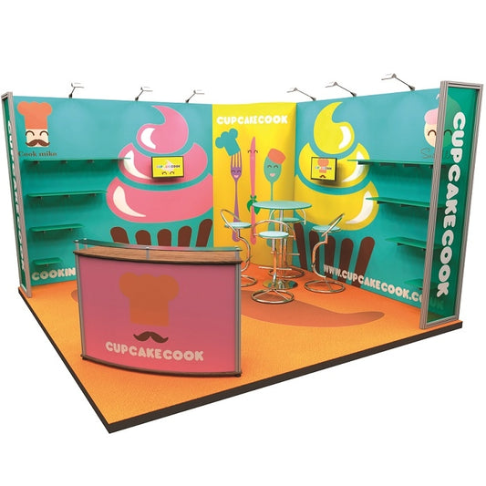Mobiler Messestand 4mx4m mit PVC-Grafiken - modularedisplays.com