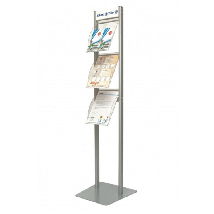Prospektständer aus Aluminium mit 3 x A4 Acryl Ablagen - modularedisplays.com