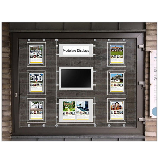 Schaufenster Display mit LED Acryl- Taschen und Mediaplayer 22 Zoll - modularedisplays.com