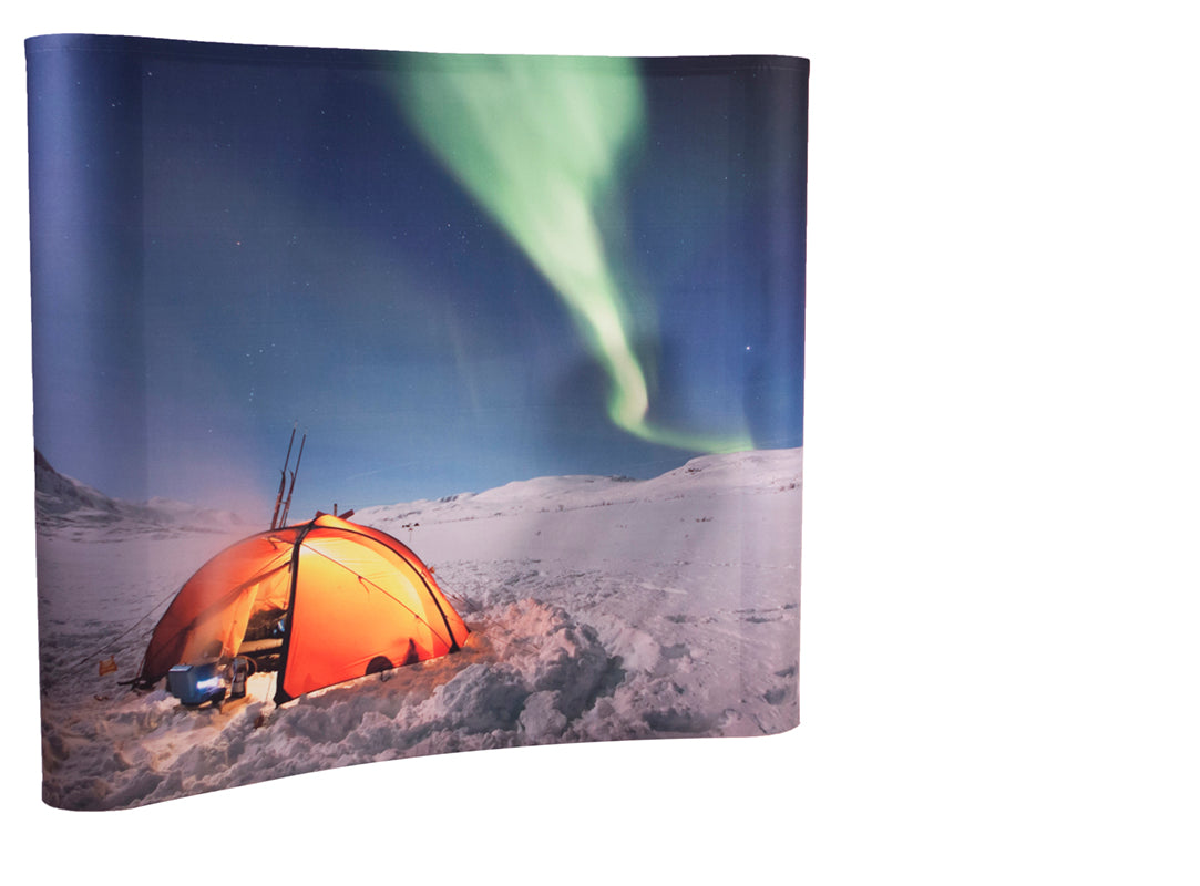 Textilfaltwand premium gebogen 3x3 mit Druck - modularedisplays.com